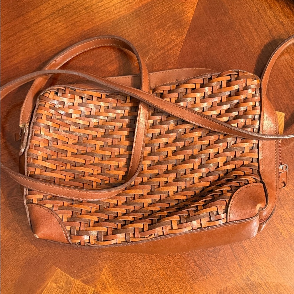 Elegant Brown Faux Woven Leather Crossbody Bag